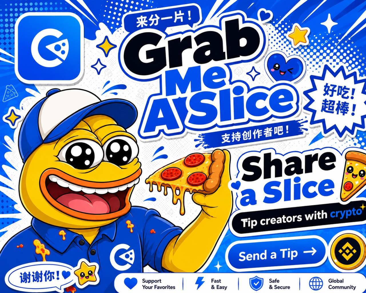 Grab Me a Slice artwork with Simplified Chinese copy inviting supporters to share a slice